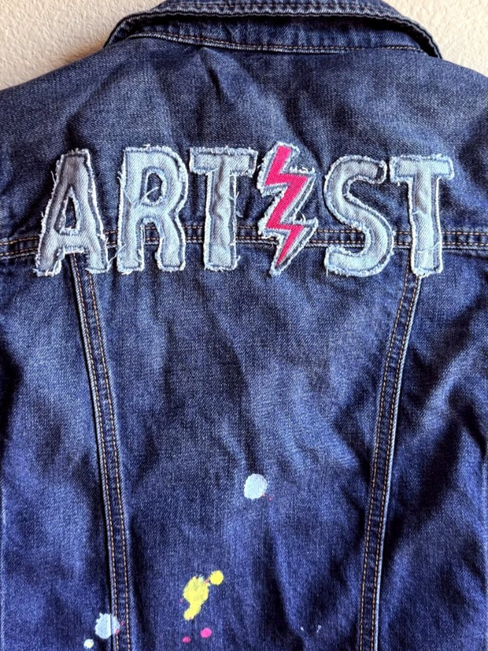 GAP Kids ED Ellen DeGeneres Denim Jacket ARTIST Paint Splatter XXL Regular - Picture 7 of 16